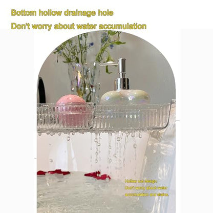 Bathtub Tray Table, Adjustable Bath Tray for Tub, Bath Accessories, Deluxe Bathroom SPA Bath Tray, Expandable Drain Bath Shelf Caddy Tray with Anti-Slip mat, Fits Most Tubs(Transparent) - color: Transparent