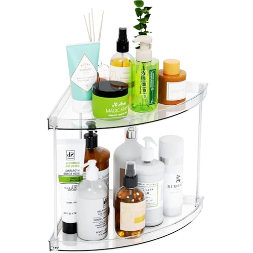 Clear Corner Bathroom Counter Organizer,2Tier Tiered Countertop Corner Shelf for Perfume,Beauty Products,Makeup Organizer,Skincare Organizers,Vanity Storage Tray for Bedroom,Bathroom Sink Shelf - style: Triangular