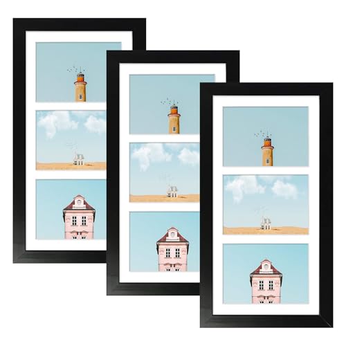 Golden State Art Collage Frame 7x14 Matted 3 4x6 Photos Wood Black, 3 Pack | Clear Real Glass and White Mat, Horizontal & Vertical Display Multi Pictures For Gallery Wall, Home Decor & Holiday Gift - color: Black With White Mat, size: 3 Pack
