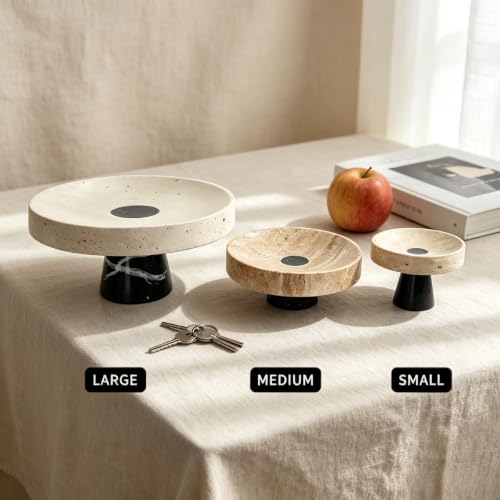 Medium Natural Travertine Marble Footed Tray 7.9" x 7.9" x 2.6", Decorative Vanity Organizer Bowl for Bathroom Countertop Perfume Jewelry Catchall Tray Home Decor - size: 7.87*2.56in
