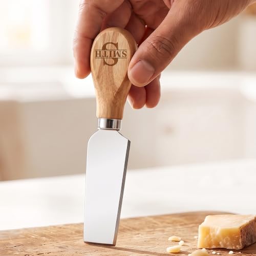 EDSG Personalized 4Pcs Cheese Knife Set, Stainless Steel Cheese Knives Set with Wooden Handle, Gifts for Birthday, Christmas, Wedding, House Warming, Charcuterie Accessories (Design 3) - color: Design 3