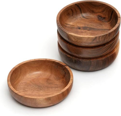 Acacia Wood Bowls - 4.75-inch Brown Wooden Bowls, 400 cubic cm (0.40 liters) Each, Set of 4 - size: 4 Bowls of 4.75-Inch (0.40 Liters)