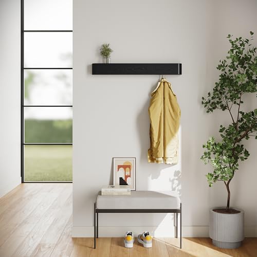 Kazai. Wall-Mounted Coat Rack 'Toke' - Modern Design Coat Rack with Hidden Wall Hooks - Solid Wood Veneer Panel Coat Hanger - Oak, Black - color: Oak, Black, size: 8 Hooks