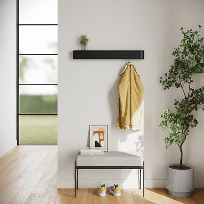 Kazai. Wall-Mounted Coat Rack 'Toke' - Modern Design Coat Rack with Hidden Wall Hooks - Solid Wood Veneer Panel Coat Hanger - Oak, Black - color: Oak, Black, size: 8 Hooks