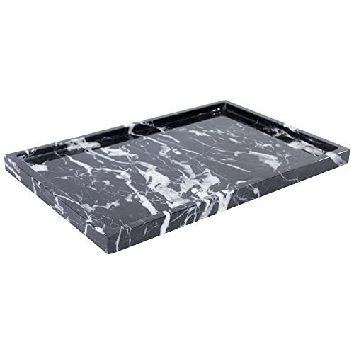 100% Natural Marble Serving Tray Luxury Marble Storage Tray for Home Decor Stone Tray for Bathroom/Kitchen/Vanity/Dresser,Plate Holder for Tissues, Candles, Towel - color: Marble Tray-calacatta Black
