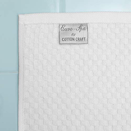COTTON CRAFT Euro Spa Waffle Weave Bath Towels - Set of 4 White Towels | Pure 100% Ringspun Cotton Oversized Luxurious Towel Set - Soft Plush Super Absorbent Low Lint Quick Dry - 30 x 56 inches - color: White, size: 4 Pack Bath Towel