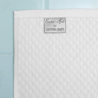 COTTON CRAFT Euro Spa Waffle Weave Bath Towels - Set of 4 White Towels | Pure 100% Ringspun Cotton Oversized Luxurious Towel Set - Soft Plush Super Absorbent Low Lint Quick Dry - 30 x 56 inches - color: White, size: 4 Pack Bath Towel