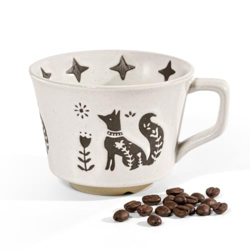 AGH Vintage Ceramic Coffee Mug with Handle, 11oz Hand Painted Flower Stoneware Tea Cup Unique Cute Ceramic Coffee Travel Mug for Tee Latte, Microwave Dishwasher Safe (Gray Fox) - color: Gray Fox