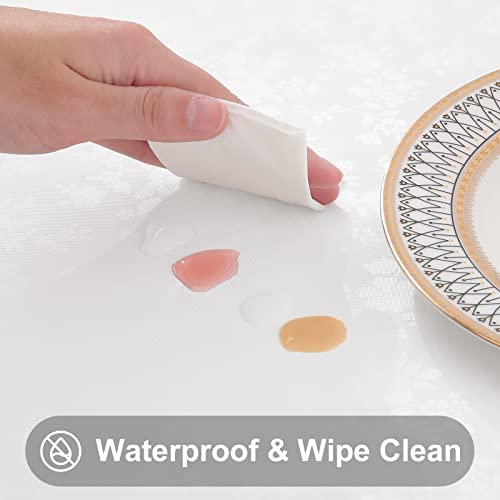 Smiry Rectangle Table Cloth, Waterproof Heavy Duty Vinyl Tablecloths, Wipeable Washable Table Cover for Kitchen and Dining Room (White, 60" X 84") | Wipeable Washable Floral Embossed Table Cover for Kitchen and Dining Room, Indoor & Outdoor Use, White - c