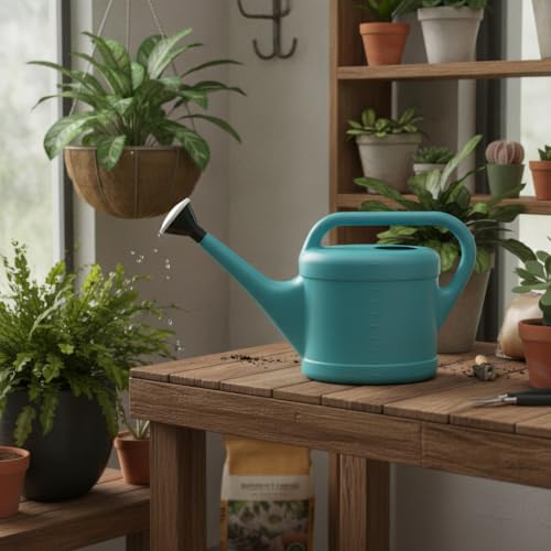 Long Spout Watering Can for Indoor Plants, Lightweight Blue PP Plastic with Narrow Tip for Precise Pouring - size: 16.54 x 3.94 x 13.39 in