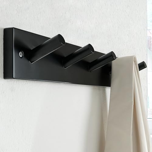 SKOLOO Coat Rack Wall Mount 17 inch, 5 Hooks, Bamboo, Shaker Style, Black | Wooden hooks for wall, painted finish, 100-lb cap, entry/bath/bed, hanging backpack coat towel hat, 16" stud spacing - color: Black, size: 17 inch