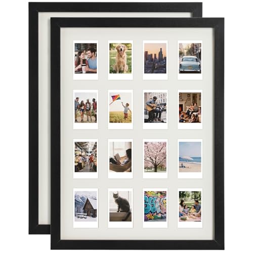 2pcs 2 x 3 Multi Pictures Frame Collage Decor Wall with 16 Openings | Hanging Mini Film Photo Wall Frames, Black Wood, 17.7 x 13.4 Inches, Wall Decoration Gifts for Display Birthday Wedding - color: Black, size: 16 Openings