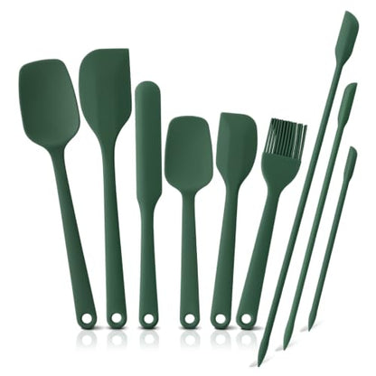 Silicone Spatula Set,9-Piece BPA Free Food Grade Heat Resistant Spatulas for Cooking Baking,Seamless One Piece Design,Non-Stick Safe,Dishwasher Safe,Withstands -104°F to 600°F（Green） - color: Green