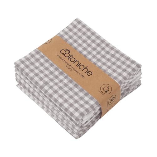 Gingham Kitchen Towels - Dish Towels for Drying Dishes (24" x 16") Vintage & Versatile - Perfect as Kitchen Dish Cloths, Gingham Hand Towels - (6 Pack) (Gray) - color: Gray, size: Set of 6