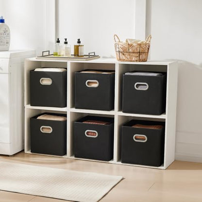 MAX Houser Fabric Storage Cubes Bins with Dual Plastic Handles, Closet Bedroom Drawer Organizer, Black - color: 12 black