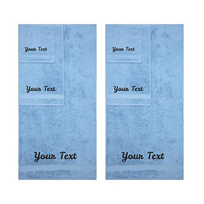 Personalized Towels, Hotel & Spa Quality, Super Soft, Highly Absorbent, Bathroom Sets, 100% Cotton Monogrammed towels 6 Piece Towel Set, Includes 2 Bath Towels, 2 Hand Towels, 2 Washcloths, Blue - color: Blue, size: 6 Piece Towel Set (Bath, Hand, Washclot