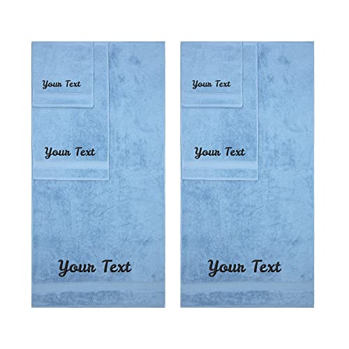 Personalized Towels, Hotel & Spa Quality, Super Soft, Highly Absorbent, Bathroom Sets, 100% Cotton Monogrammed towels 6 Piece Towel Set, Includes 2 Bath Towels, 2 Hand Towels, 2 Washcloths, Blue - color: Blue, size: 6 Piece Towel Set (Bath, Hand, Washclot