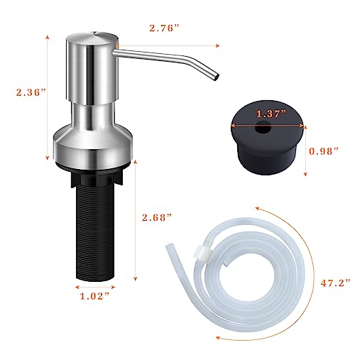 Sink Soap Dispenser for Kitchen Sink, Countertop Built in Sink Soap Dispenser with 47”Extension Tube kit, No Need to Fill The Little Bottle Again (Brushed Nickel) - color: Brushed Nickel