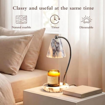 SAMAH Marble Lamp, Candle Warmer Lamp with Timer Dimmer, Electric Wax Melt Warmer for Jar Candles with 2 Bulbs, Luxury Stone Housewarming Gifts, Home Decor Birthday Gifts for Women (Calacatta Viola)