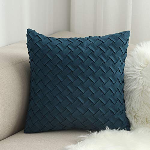 vctops Boho Basket Weave Pattern Decorative Throw Pillow Cover Super Soft Suede Solid Square Accent Cushion Case for Couch Sofa Car (Mo Blue,18"x18") - color: Mo Blue, size: 18" x 18" (Pack of 1)