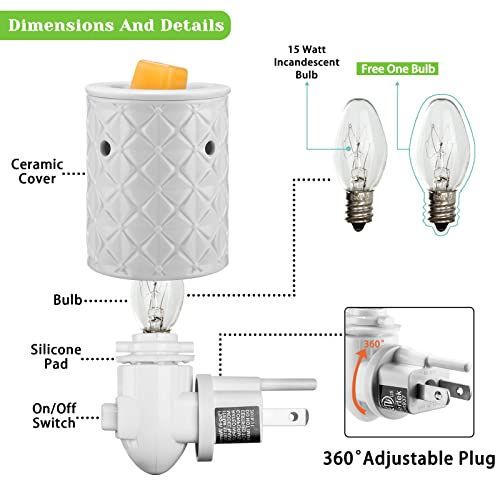 Ceramic Wax Melt Warmer, Plug in Wax Warmer for Scented Wax, Scentsy Wax Warmer for Fragrance Oil, Night Light Wax Burner Decoration with Two Bulbs