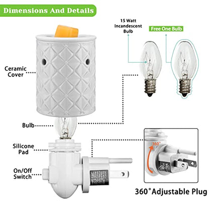 Ceramic Wax Melt Warmer, Plug in Wax Warmer for Scented Wax, Scentsy Wax Warmer for Fragrance Oil, Night Light Wax Burner Decoration with Two Bulbs
