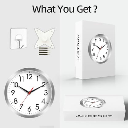 AKCISOT 8 Inch Wall Clock, Silent Battery Operated Analog Clock, Silver | Small Size | Bedroom | Office | Kitchen | Bathroom | Classroom | Modern | Easy to Read - color: B_silver, size: 8 Inch