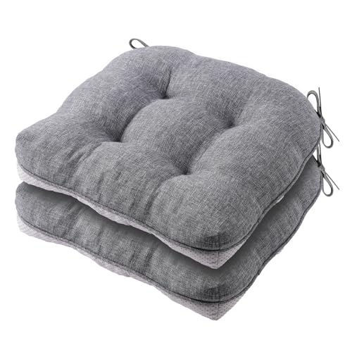 Battilo Chair Cushions for Dining Chairs, 2 Pack, 15.5"x15.5"x4", Dark Grey | Seat Cushions for Kitchen Chairs with Non-Slip Backing, Indoor/Outdoor Waterproof Chair Seat Pads with Ties - color: Dark Grey, size: 2 Count(Pack of 1)