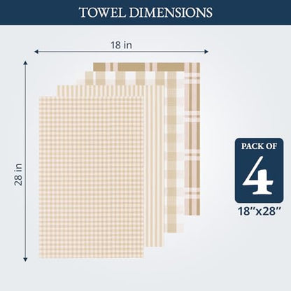 LANE LINEN Cotton Kitchen Towels Set, 4-Pack – Absorbent, Quick-Drying, Premium Dish Towels, Tea Towels, 18" x 28" - Beige - color: 01: Beige, size: 18''x28" - 4 Pack