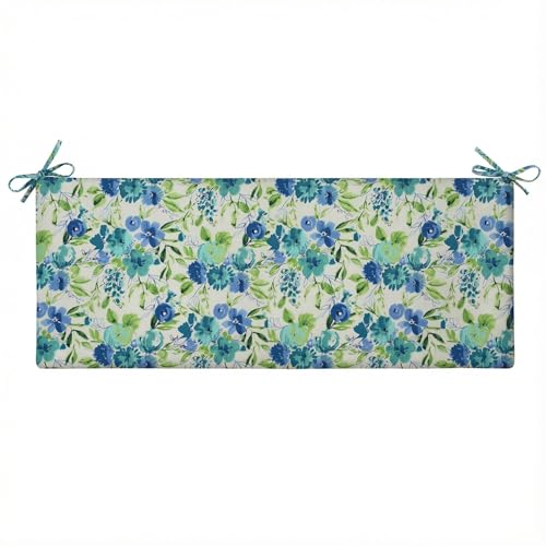 RSH DÉCOR Indoor Outdoor 2" Foam Bench Cushion with Ties | 39" x 17.5" x 2" | All-Weather Spun Polyester | Made in USA (Bettina Aqua) - color: Bettina Aqua, size: 39"W x 17.5"D x 2"H