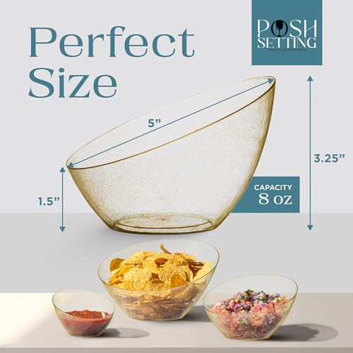 5 Pack Gold Angled Plastic Serving Bowl Disposable for Party Table 8oz | Angled Bowl Design Chip, Candy, Salad & Fruit Use Disposable Party Tableware Buffet & Wedding Serving Gold Plastic - color: Gold Glitter, size: Small 8 OZ