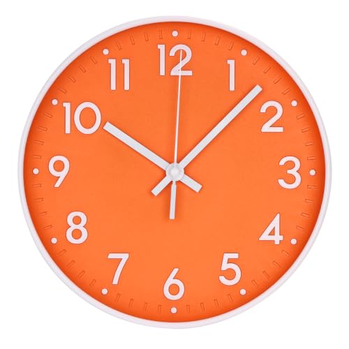 Wall Clock Silent Modern Round Decor Clock Non-Ticking Battery Operated Stereoscopic Dial Analog Wall Clocks for Living Room/Bedroom/Office/Kitchen (Orange, 10 inch) - color: Orange, size: 10 inch