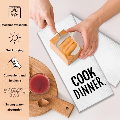 Cook Dinner Funny Kitchen Towels 2 Pack, Cute New House Gift for Hostess, Mother's Day Birthday Housewarming Gift for Mom, Auntie, Friends - color: Cook Dinner Set