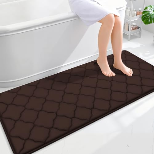 OLANLY Memory Foam Bath Mat Rug 59x24, Ultra Soft and Absorbent Bathroom Rugs, Non-Slip, Comfortable, Machine Washable Bath Carpet for Bathroom Floor, Tub, Shower and Home Decor Accessories, Brown - color: Brown, size: 59" X 24"