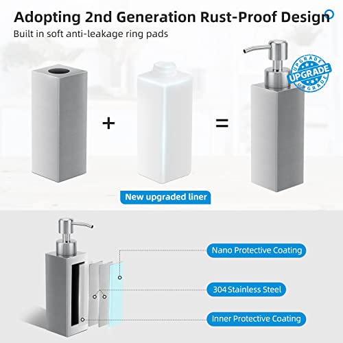 Soap Dispenser with Rust Proof Stainless Steel Pump Refillable for Bathroom and Kitchen Soap Dispenser for Essential Oils, Liquid, Lotions (8.5OZ / 250ML) - color: Square-silver
