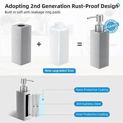 Soap Dispenser with Rust Proof Stainless Steel Pump Refillable for Bathroom and Kitchen Soap Dispenser for Essential Oils, Liquid, Lotions (8.5OZ / 250ML) - color: Square-silver