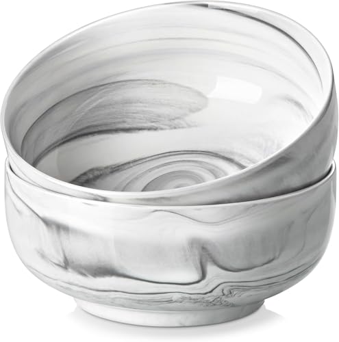 MALACASA Salad Soup Bowls Set of 2, 44 OZ Ceramic Bowls for Kitchen | Marble Grey Bowls for Soup, Cereal, Pasta, Oatmeal, Ramen, Porcelain Bowls Microwave & Dishwasher Safe, Series REGULAR - color: Marble Grey, size: 44 OZ (Set of 2)
