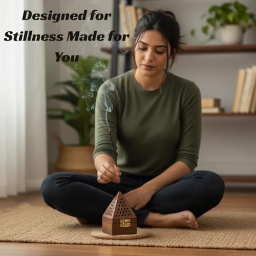 Bless-International Traditional-Handmade-Burner Wooden-Incense-Stick-Holder Ash-Catcher-Stand for-Aromatherapy-Meditation-Yoga (5 Inch Temple Wooden Charcoal/Cone) - color: Wooden Pyramid