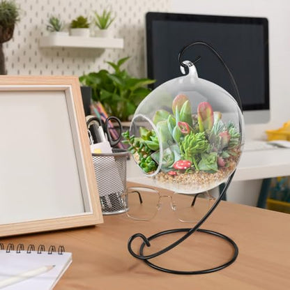 Air Plant Terrarium Kit with Stand, Hanging Glass VaseTerrarium Globe with Metal Ornament Display Stand Tabletop Glass Terrarium for Air Plants Succulent Planters Small Plants