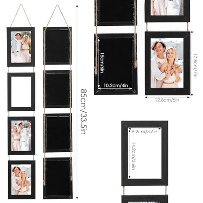 2 Pack Hanging Collage Picture Frames Set, 4 Openings Each For 4x6 Inch Photos, Vertical Multi Photo Display with String For Wall Decor