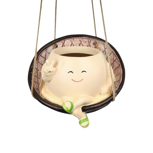Swing Chair Planter Pot, Hanging Smiley Face Flower Pots, Funny Cute Head Succulent Planter for String of Pearls Indoor & Outdoor Plants