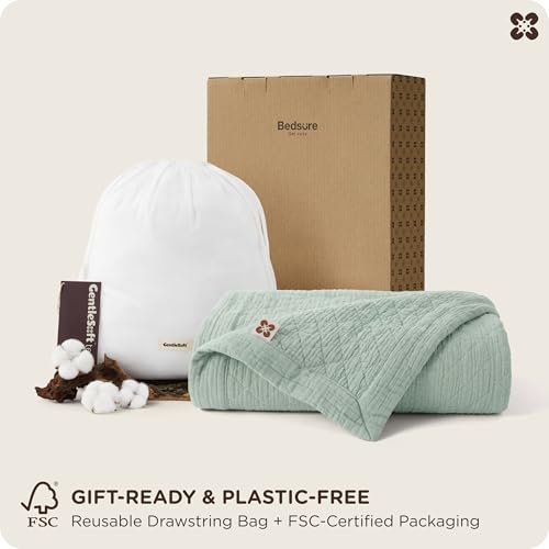 Bedsure PureWoven 100% Cotton Muslin Blanket 8-Layer, Twin, Sage Green | 66" X 90", Breathable, Moisture-Wicking, All-Season, Softens After Wash, 460 GSM, Gauze Bedding, Low Shedding, for Adults - color: Sage Green, size: Twin-XL