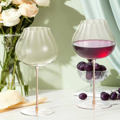 KAMMAK Crystal Red Wine Glasses Set of 2, 24.69 oz Stemmed Glasses, 018-N | Hand Blown, Bordeaux Wine Glasses, Thin Rim & Long Stem, Red & White, Daily Use, Wedding or Birthday Gift for Women - size: 8KPDSXY018-N