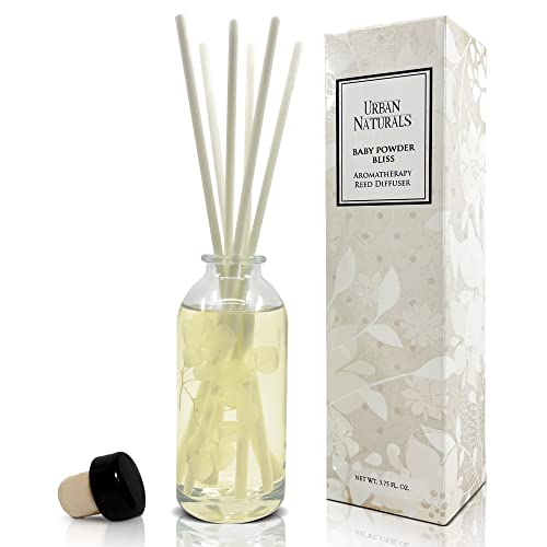 Reed Diffuser Set, Baby Powder Bliss - Bathroom Shelf Décor | Bliss, Made with Essential Oils & Real Botanicals, Powdery Floral Notes, Rose, Geranium, Musk & Cedar, Makes a Great Gift - color: Baby Powder