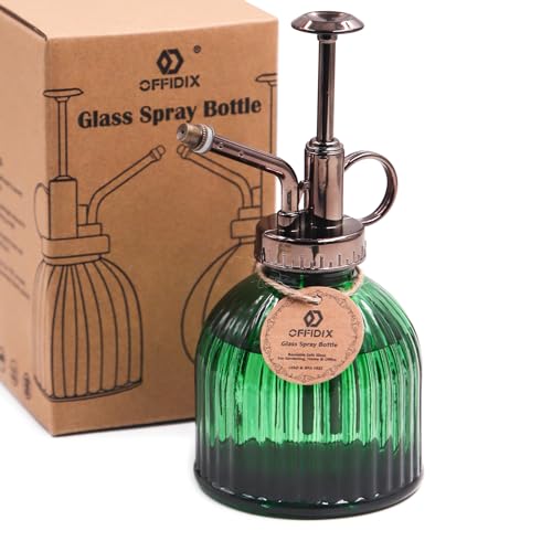 Plant Mister Spray Bottle, Glass Mister for Indoor 6.7oz Dark Green | 6.3" Tall, Vintage Style Fine Mist with Bronze Plastic Top Pump, Empty Bottle, One Hand Small Watering Can for Succulent - color: B-Green