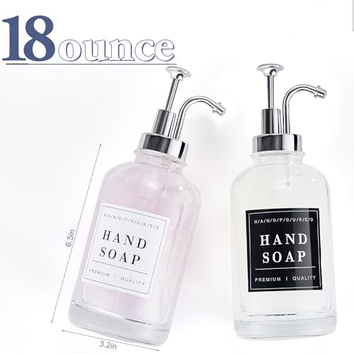 Dish and Hand Soap Dispenser, Set of 2 * 16.9oz | Glass Soap Dispenser with Pump,Tray,Funnel,500ML Countertop Soap and Lotion Dispenser for Kitchen, Bathroom Set - color: Ks-5010-34y-2s