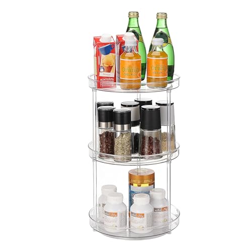 URALFA 3 Tier Lazy Susan Organizer, 9 Inch Clear Rotating Makeup Organizer | Acrylic 360 Rotating Tray, Plastic Spinning Organizer, Multi-layer Shelf for Bathroom, Pantry, Countertop, Kitchen, Cupboard - size: 9 Inch / 3 Tier / 1 Pack