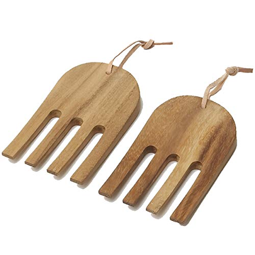 Woodard & Charles Acaica Wood 12" x 5" Serving Bowl Set with Serving Hands, 3 Piece Set ★★PACK OF 4★★ - size: 12" x 5" Bowl w/ Salad Hands-*Pack of 4*