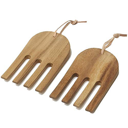Woodard & Charles Acaica Wood 12" x 5" Serving Bowl Set with Serving Hands, 3 Piece Set ★★PACK OF 4★★ - size: 12" x 5" Bowl w/ Salad Hands-*Pack of 4*