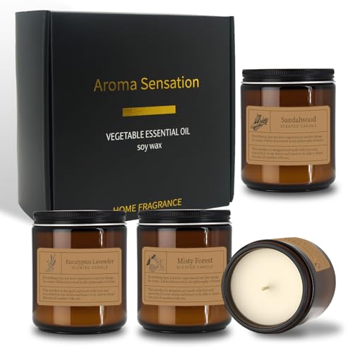 Manly Scented Candles Gift Set - 4 Pack Soy Wax Candles for Men, Aromatherapy Candles with Lavender/Vanilla/Forest/Rose Scents, Home Fragrance & Perfect Gifts for Dad/Fathers Day/Boyfriend